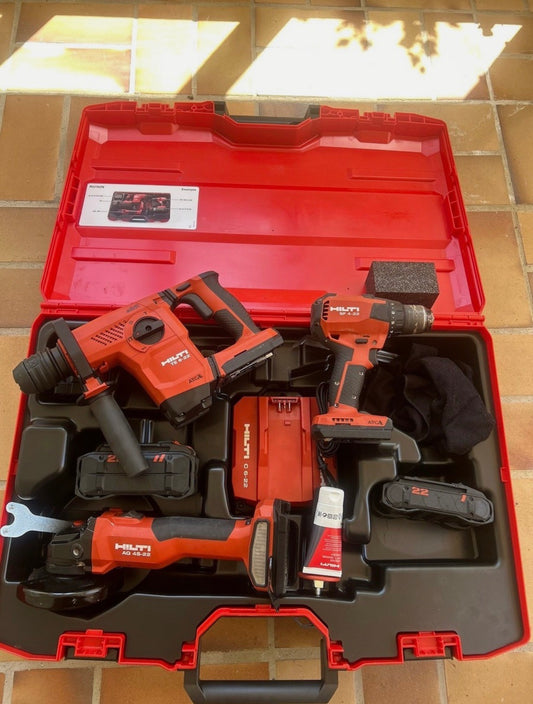HILTI Nuron 3 szerszámkészlet – TE 6-22 + AG 4S-22 + SF 4-22 (használt, kofferrel, akkuval, töltővel)