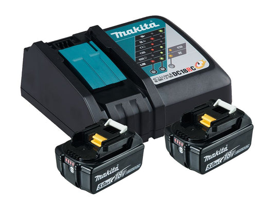 Makita 197570-9 18 V LXT Akkumulátoros Tápforráskészlet – 2×5,0 Ah Akkumulátor + DC18RC Gyorstöltő