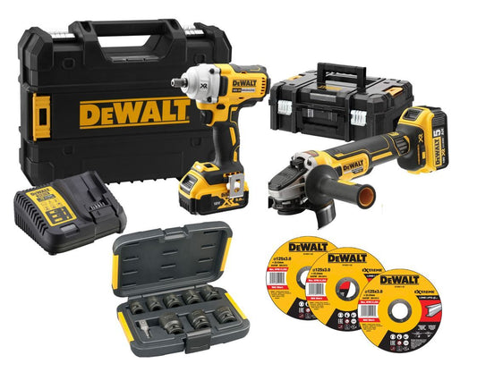 DeWalt DCG405P2SET 18 V XR Akkus Sarokcsiszoló és Ütvecsavarozó Készlet