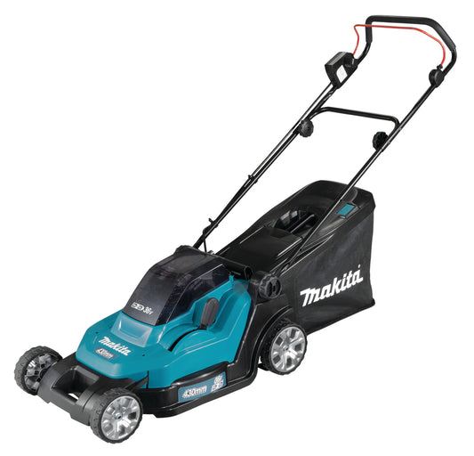Makita Akkumulátoros Fűnyíró – 2×18 V 5,0 Ah Akkumulátorral + DC18RD Dupla Gyorstöltő