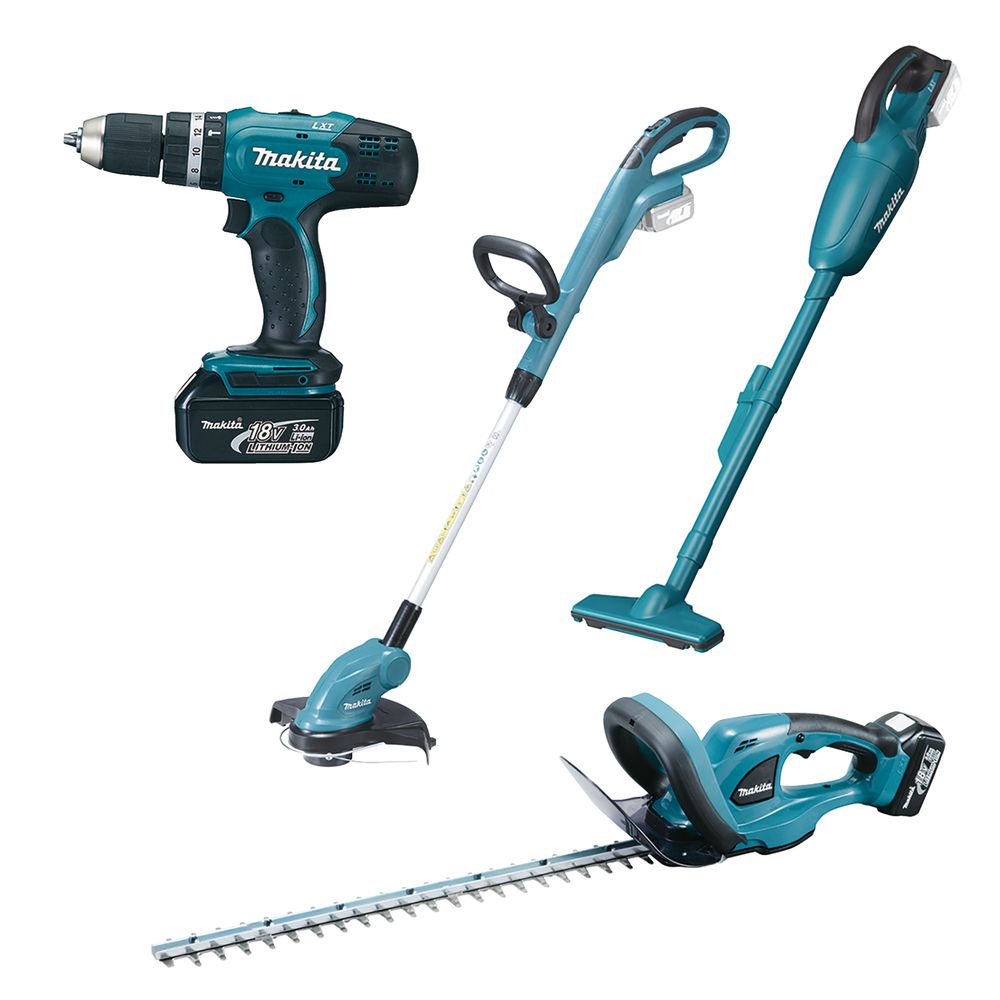 Makita DLX4093 Akkumulátoros Kombinált Készlet – Ütvefúró, Szegélynyíró, Porszívó és Sövényvágó